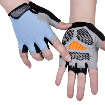 Breathable Half Finger Cycling Gloves for Men & Women light-blue-b l by HitMyNeed