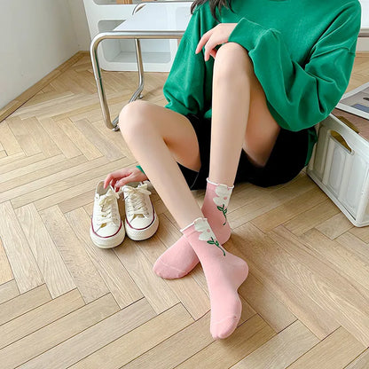 Breathable Women's Floral Cotton Socks by HitMyNeed