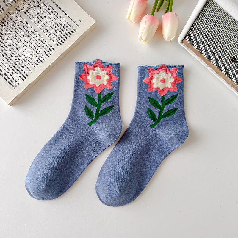 Breathable Women's Floral Cotton Socks c1 by HitMyNeed