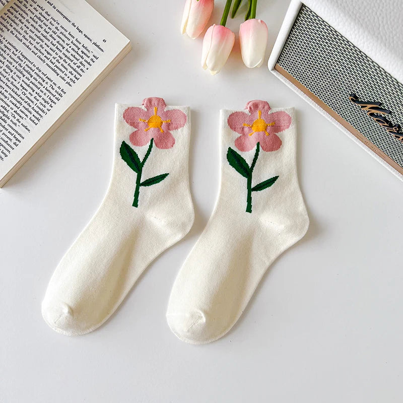 Breathable Women's Floral Cotton Socks c2 by HitMyNeed