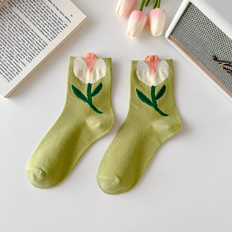 Breathable Women's Floral Cotton Socks c3 by HitMyNeed