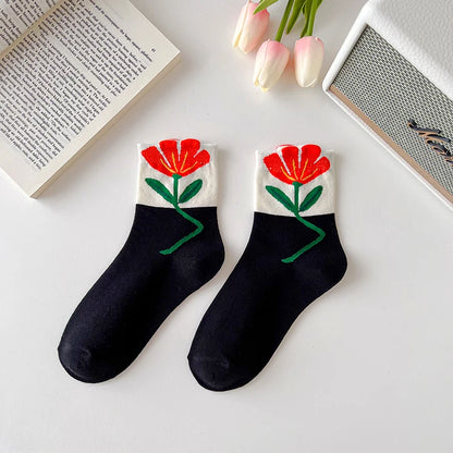 Breathable Women's Floral Cotton Socks c4 by HitMyNeed