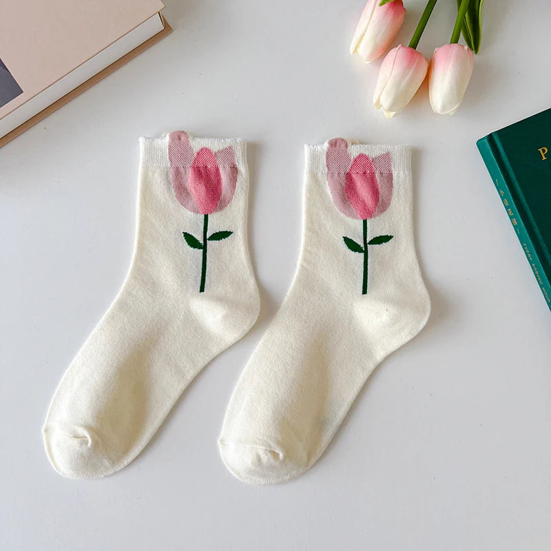 Breathable Women's Floral Cotton Socks c6 by HitMyNeed