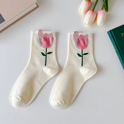 Breathable Women's Floral Cotton Socks c6 by HitMyNeed