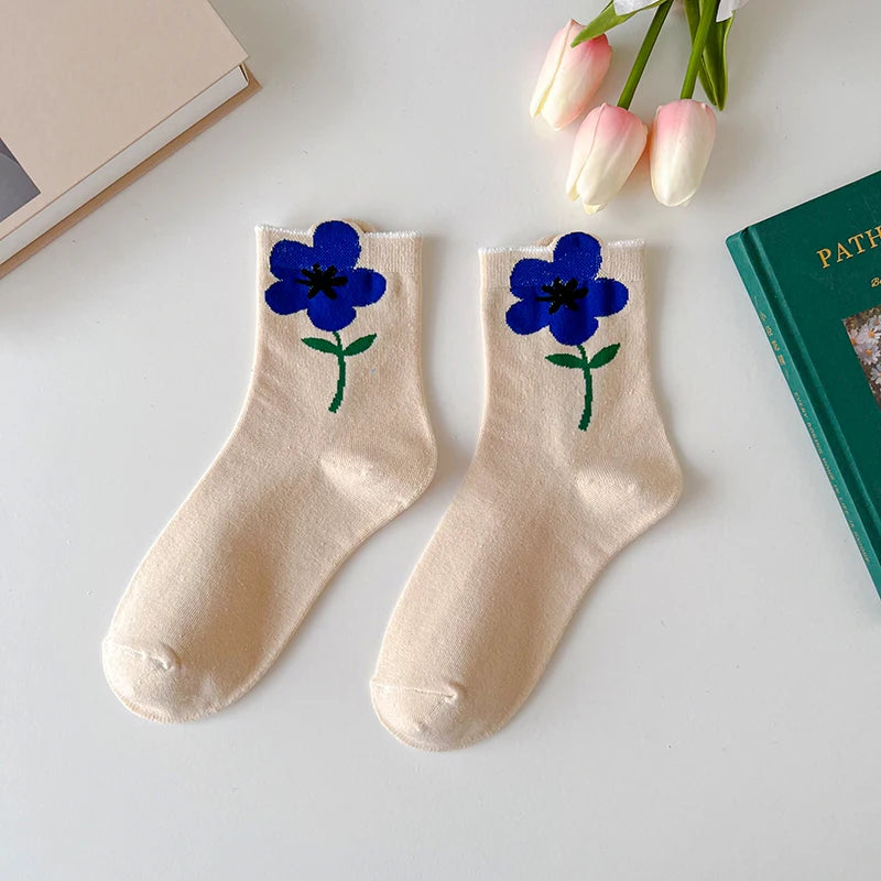 Breathable Women's Floral Cotton Socks c8 by HitMyNeed