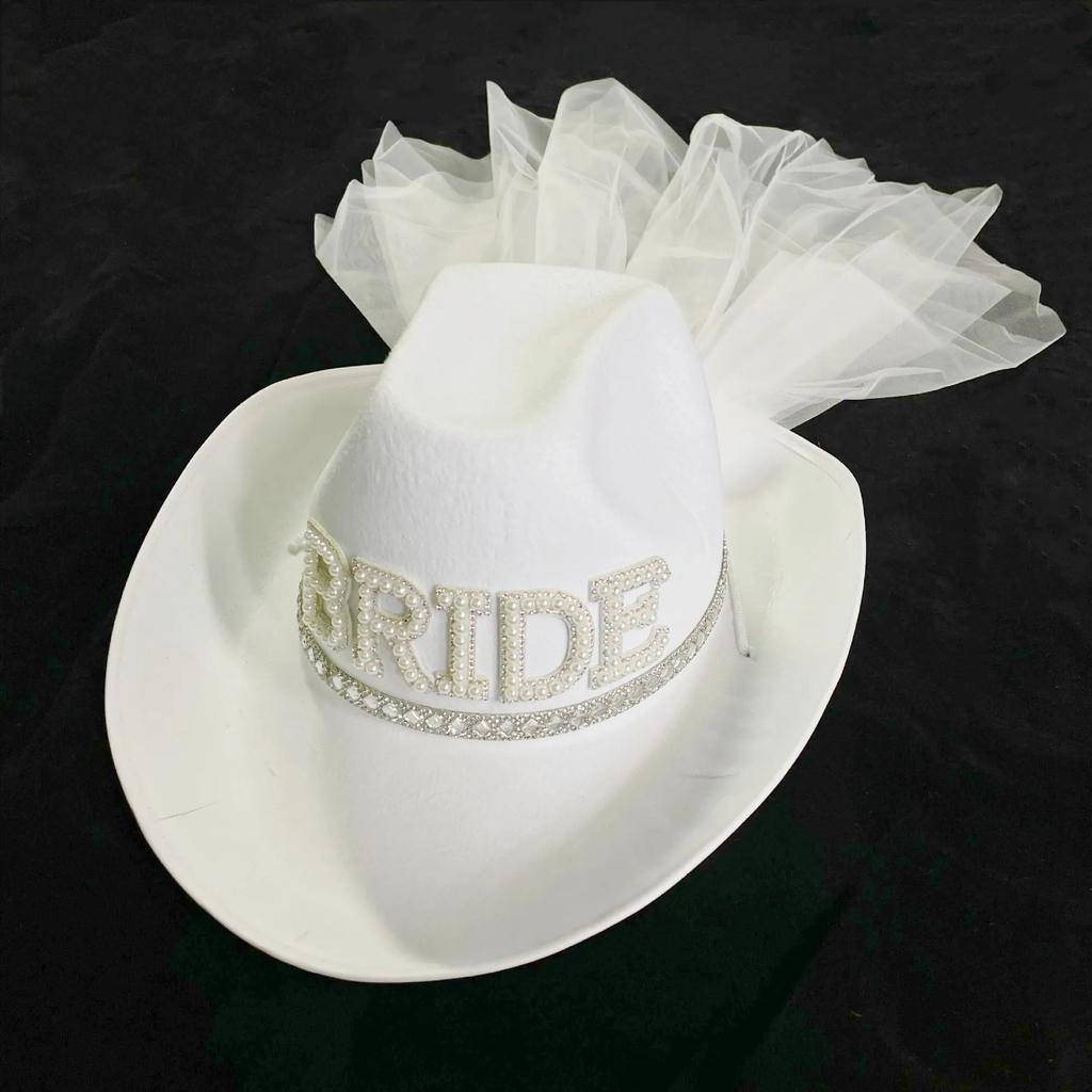 Bride Cowboy Hat with Veil for Weddings & Parties by HitMyNeed