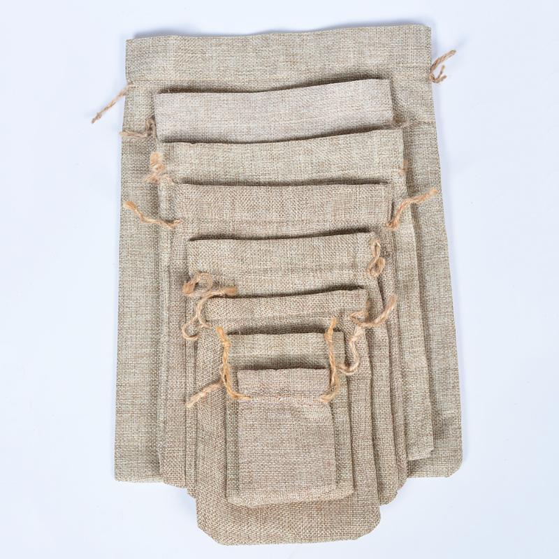 Brown Linen Drawstring Pouches (50 Pack) 7x9cm-hemp-rope by HitMyNeed