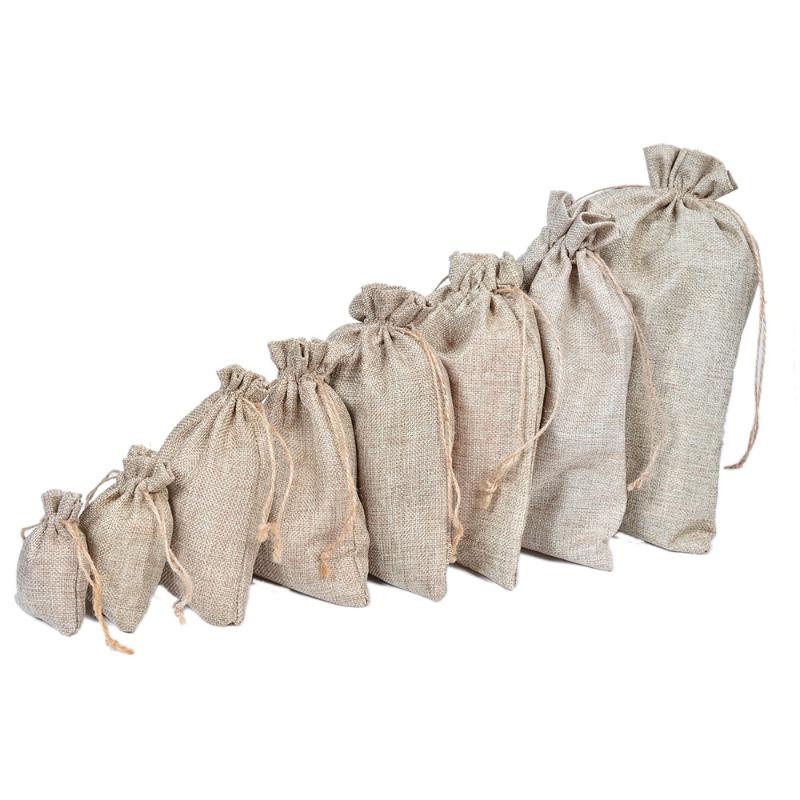 Brown Linen Drawstring Pouches (50 Pack) 9x12cm-hemp-rope by HitMyNeed