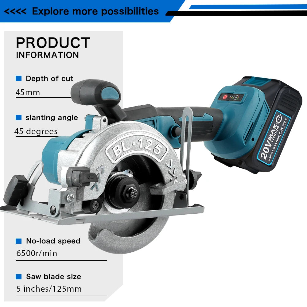 Brushless 125mm Cordless Circular Saw for Wood by HitMyNeed