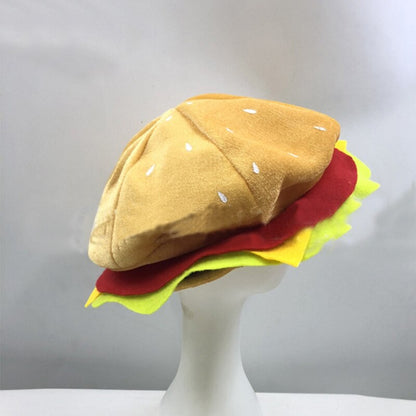 Burger Hat Funny 3D Plush Headwear for Adults by HitMyNeed