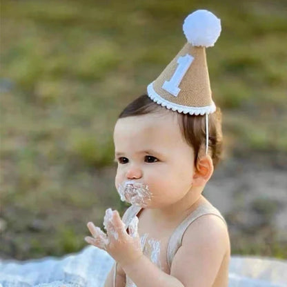 Burlap Baby Birthday Hat with Headband 1-9 Years by HitMyNeed