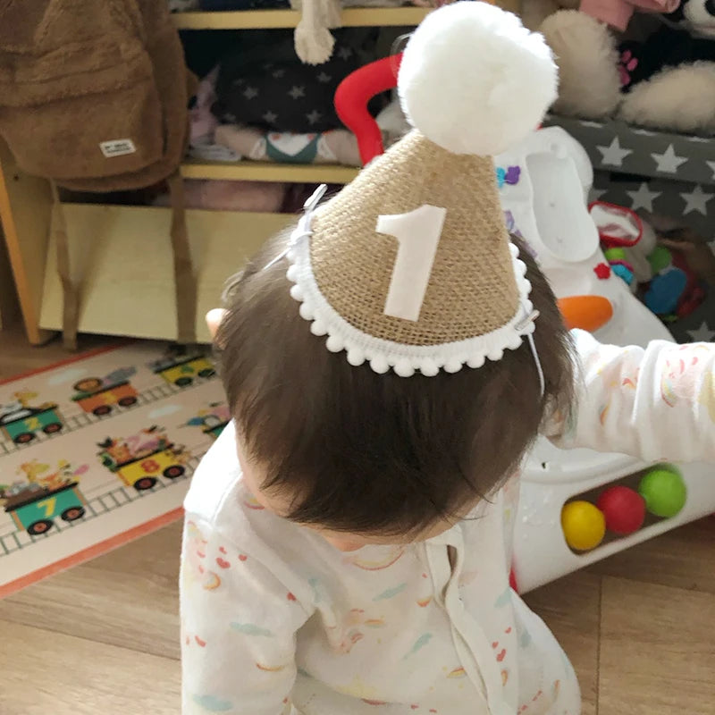 Burlap Baby Birthday Hat with Headband 1-9 Years by HitMyNeed