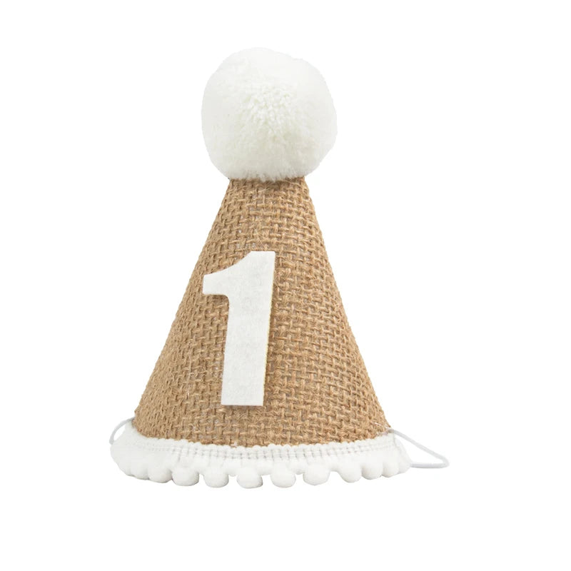 Burlap Baby Birthday Hat with Headband 1-9 Years number-1 by HitMyNeed