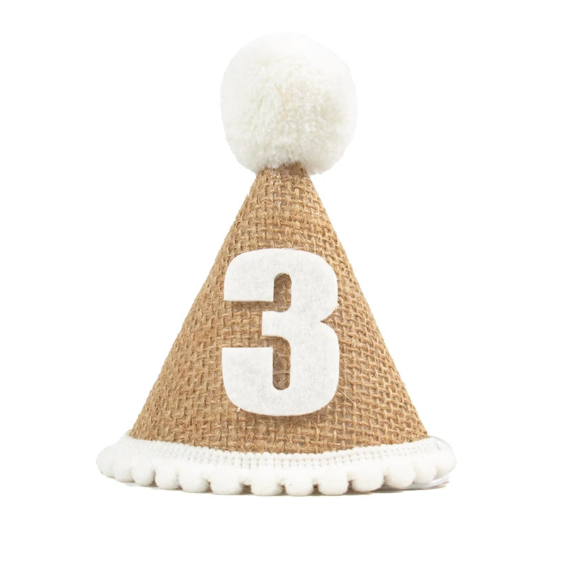 Burlap Baby Birthday Hat with Headband 1-9 Years number-3 by HitMyNeed