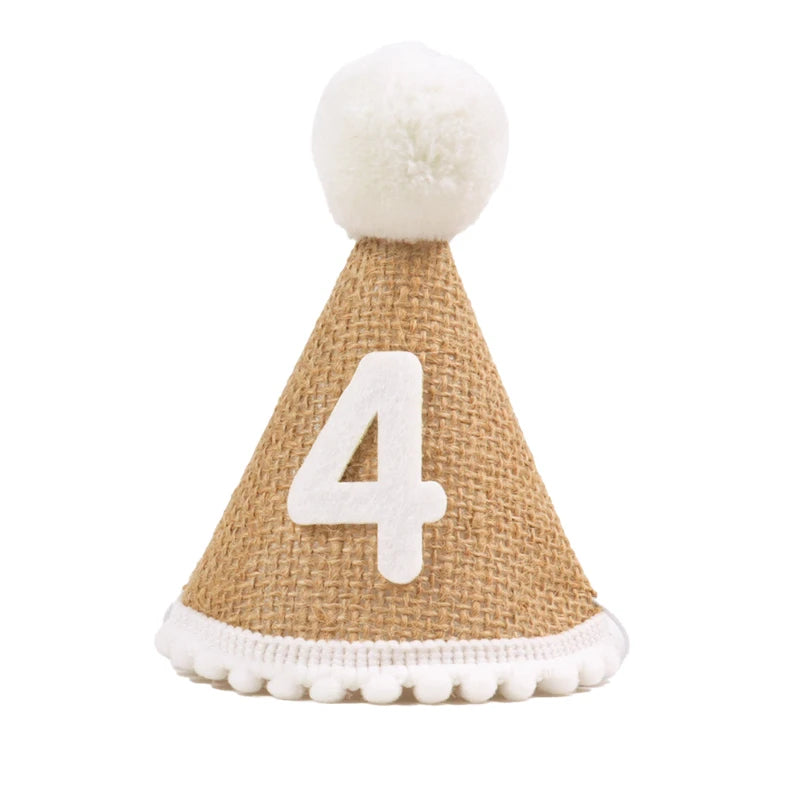 Burlap Baby Birthday Hat with Headband 1-9 Years number-4 by HitMyNeed