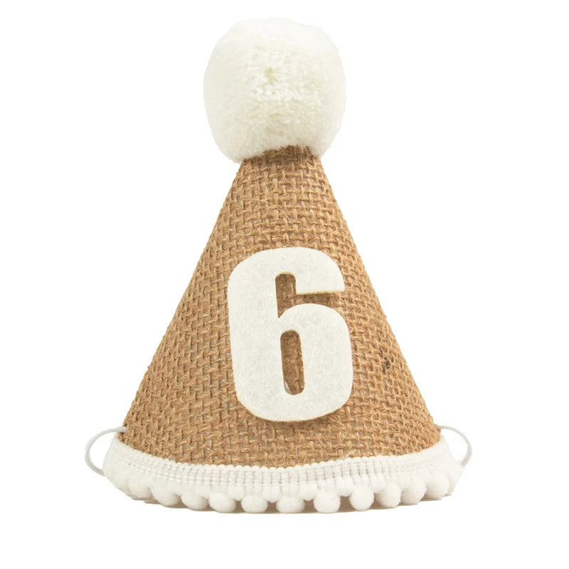 Burlap Baby Birthday Hat with Headband 1-9 Years number-6 by HitMyNeed