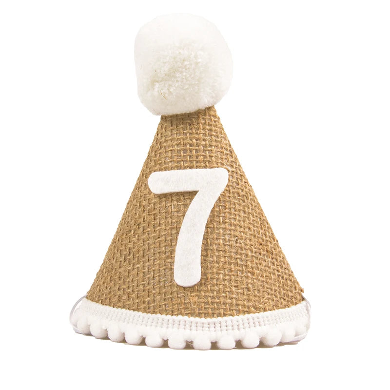 Burlap Baby Birthday Hat with Headband 1-9 Years number-7 by HitMyNeed
