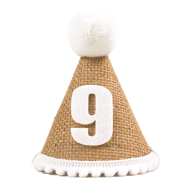 Burlap Baby Birthday Hat with Headband 1-9 Years number-9 by HitMyNeed