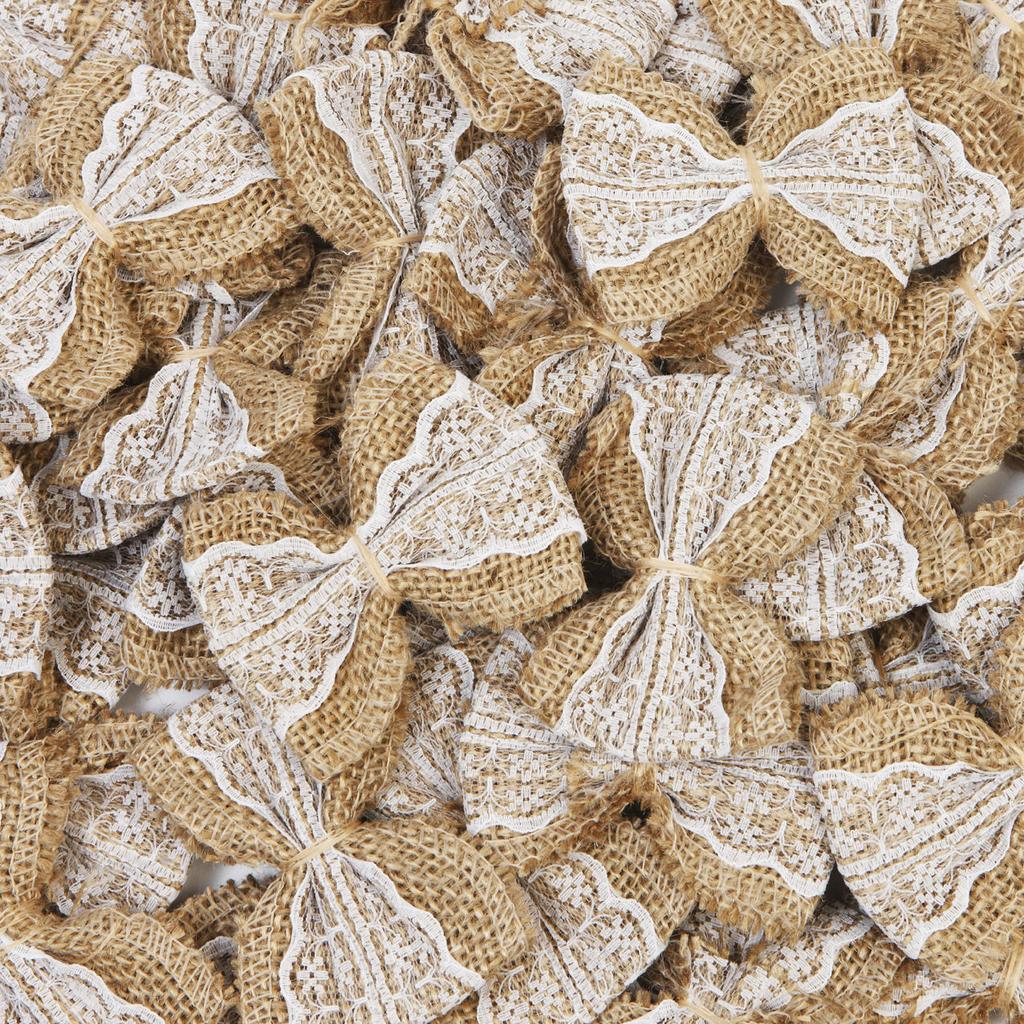 Burlap Jute Bows with White Lace, 10 Pack by HitMyNeed