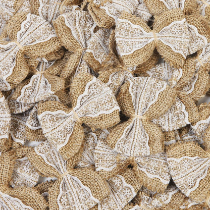 Burlap Jute Bows with White Lace, 10 Pack by HitMyNeed