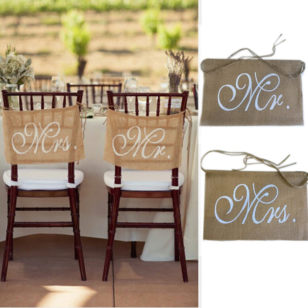 Burlap Mr and Mrs Chair Signs Set for Weddings by HitMyNeed