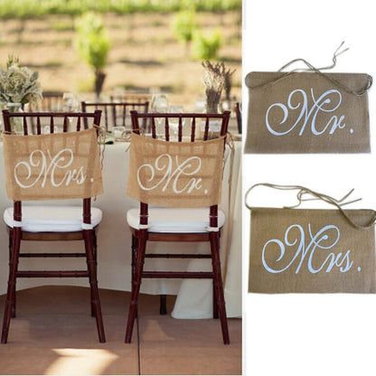 Burlap Mr and Mrs Chair Signs Set for Weddings by HitMyNeed