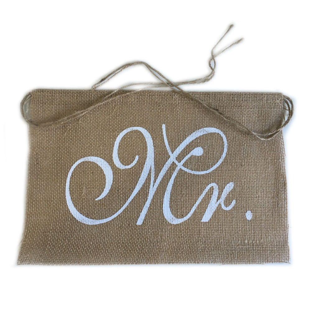 Burlap Mr and Mrs Chair Signs Set for Weddings by HitMyNeed