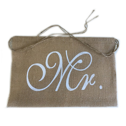 Burlap Mr and Mrs Chair Signs Set for Weddings by HitMyNeed