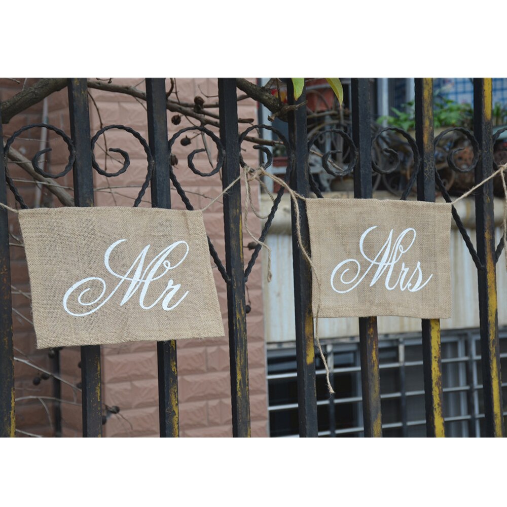 Burlap Mr and Mrs Chair Signs Set for Weddings by HitMyNeed