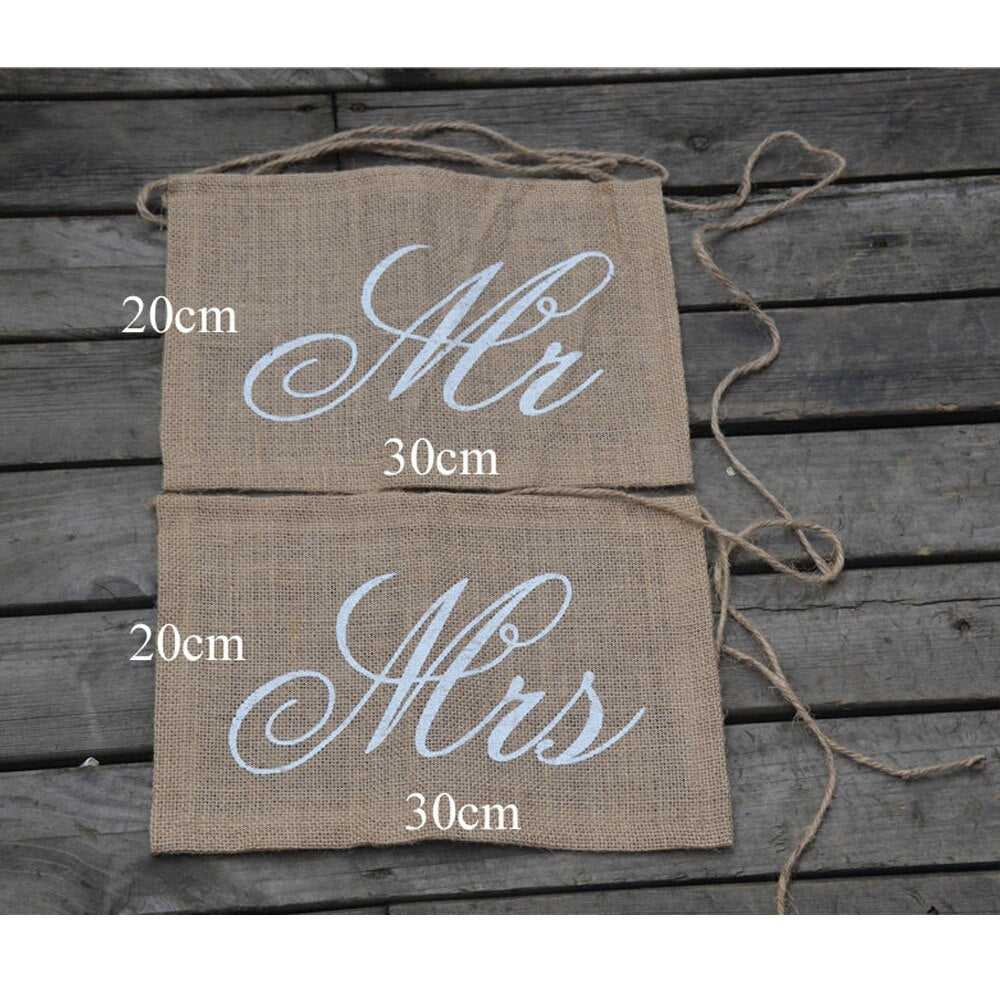 Burlap Mr and Mrs Chair Signs Set for Weddings by HitMyNeed