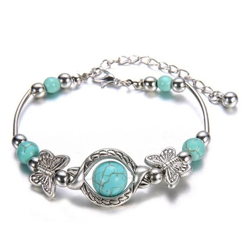 Butterfly Turquoise Beaded Bracelet for Women by HitMyNeed