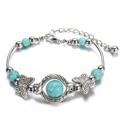 Butterfly Turquoise Beaded Bracelet for Women by HitMyNeed