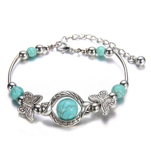 Butterfly Turquoise Beaded Bracelet for Women by HitMyNeed