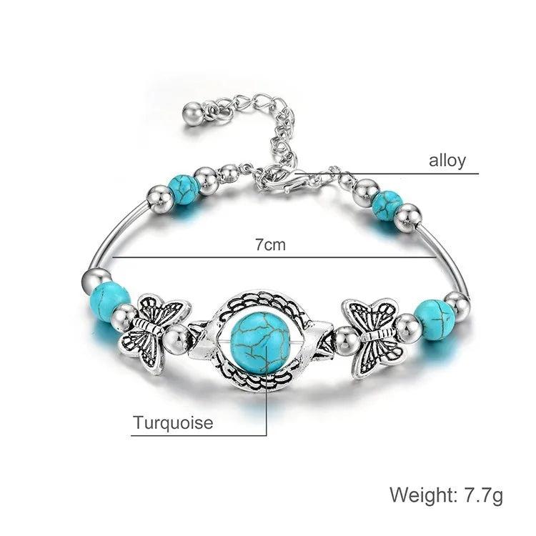 Butterfly Turquoise Beaded Bracelet for Women by HitMyNeed