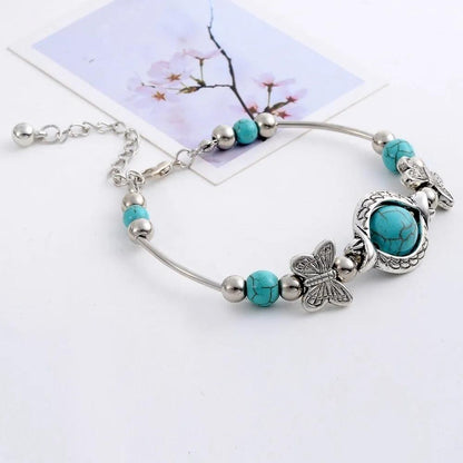 Butterfly Turquoise Beaded Bracelet for Women by HitMyNeed