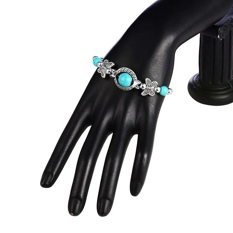 Butterfly Turquoise Beaded Bracelet for Women by HitMyNeed