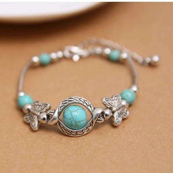Butterfly Turquoise Beaded Bracelet for Women by HitMyNeed