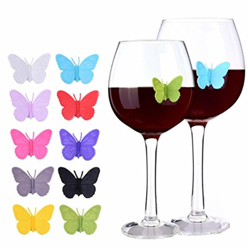 Butterfly Wine Glass Identifiers, 6-Pack Silicone Markers by HitMyNeed