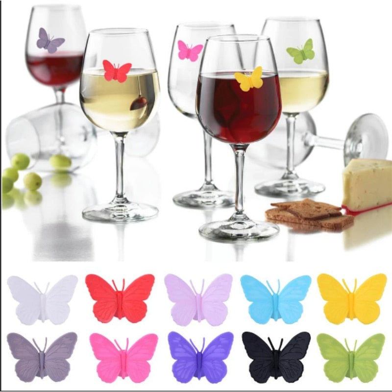 Butterfly Wine Glass Identifiers, 6-Pack Silicone Markers by HitMyNeed