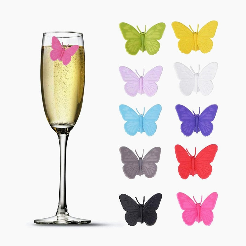 Butterfly Wine Glass Identifiers, 6-Pack Silicone Markers by HitMyNeed