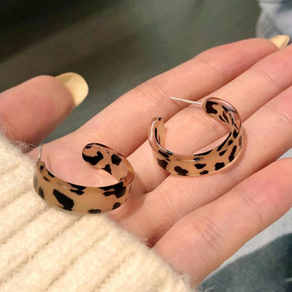 C-Shaped Leopard Print Resin Hoop Earrings by HitMyNeed