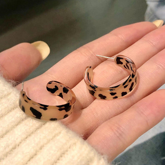 C-Shaped Leopard Print Resin Hoop Earrings by HitMyNeed
