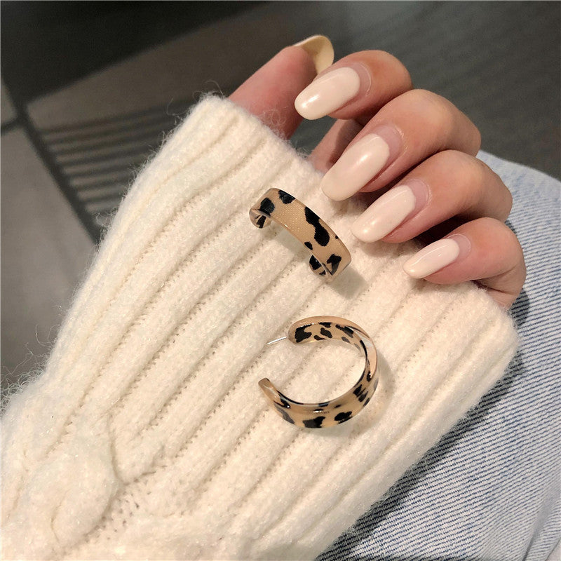 C-Shaped Leopard Print Resin Hoop Earrings by HitMyNeed