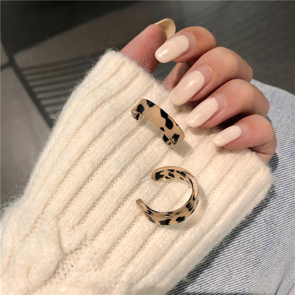 C-Shaped Leopard Print Resin Hoop Earrings by HitMyNeed