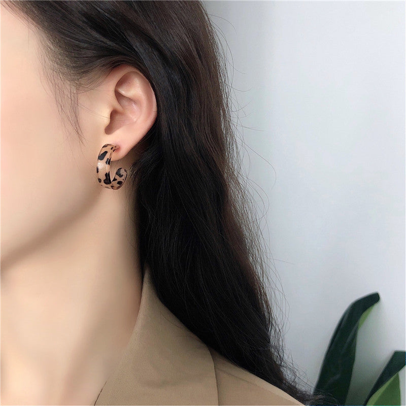 C-Shaped Leopard Print Resin Hoop Earrings by HitMyNeed