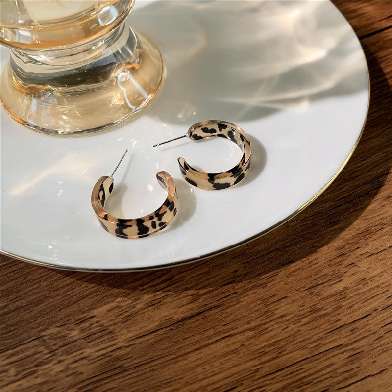 C-Shaped Leopard Print Resin Hoop Earrings by HitMyNeed