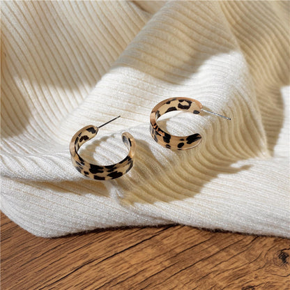 C-Shaped Leopard Print Resin Hoop Earrings by HitMyNeed