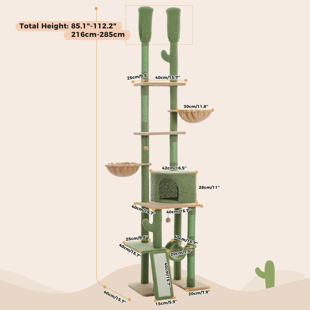 Cactus Floor to Ceiling Cat Tree with Hammocks by HitMyNeed