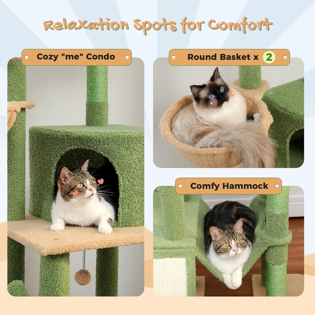 Cactus Floor to Ceiling Cat Tree with Hammocks by HitMyNeed