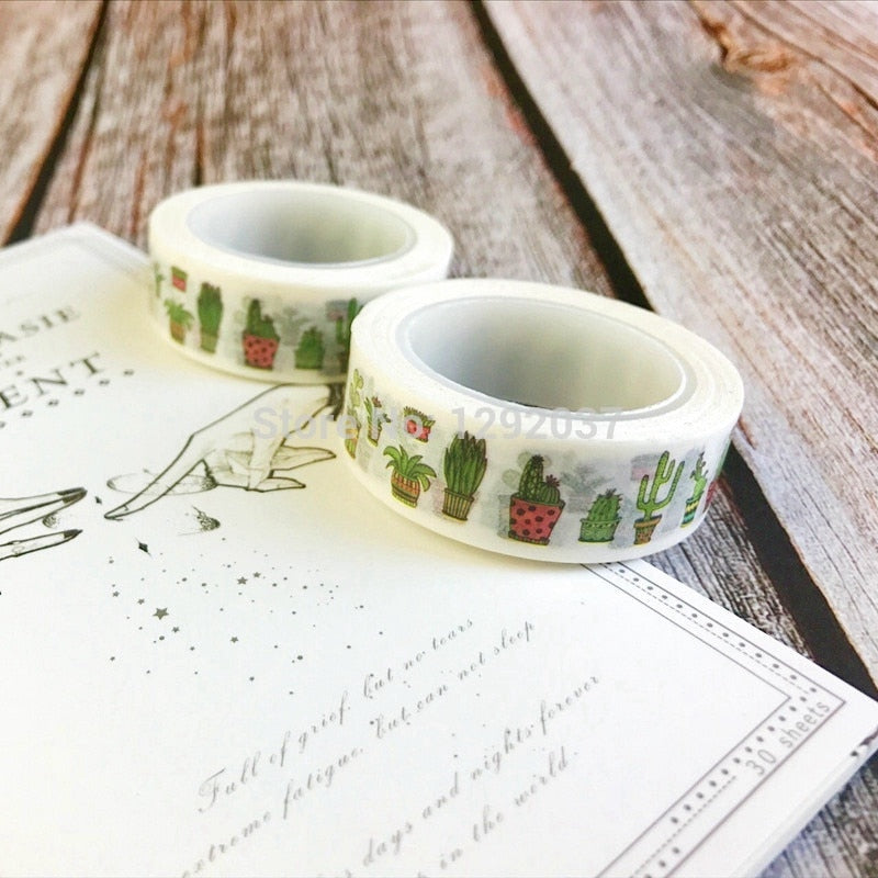 Cactus Print Washi Tape, 1.5cm x 10m by HitMyNeed